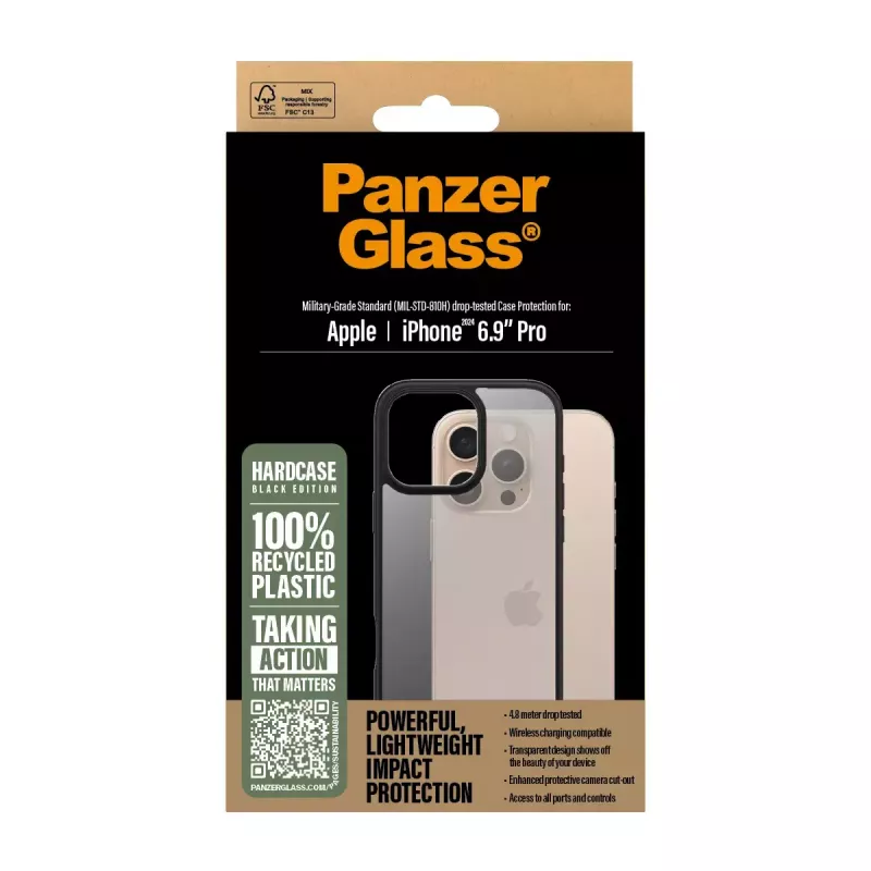 PanzerGlass® HardCase transparente com moldura preta iPhone 16 Pro Max