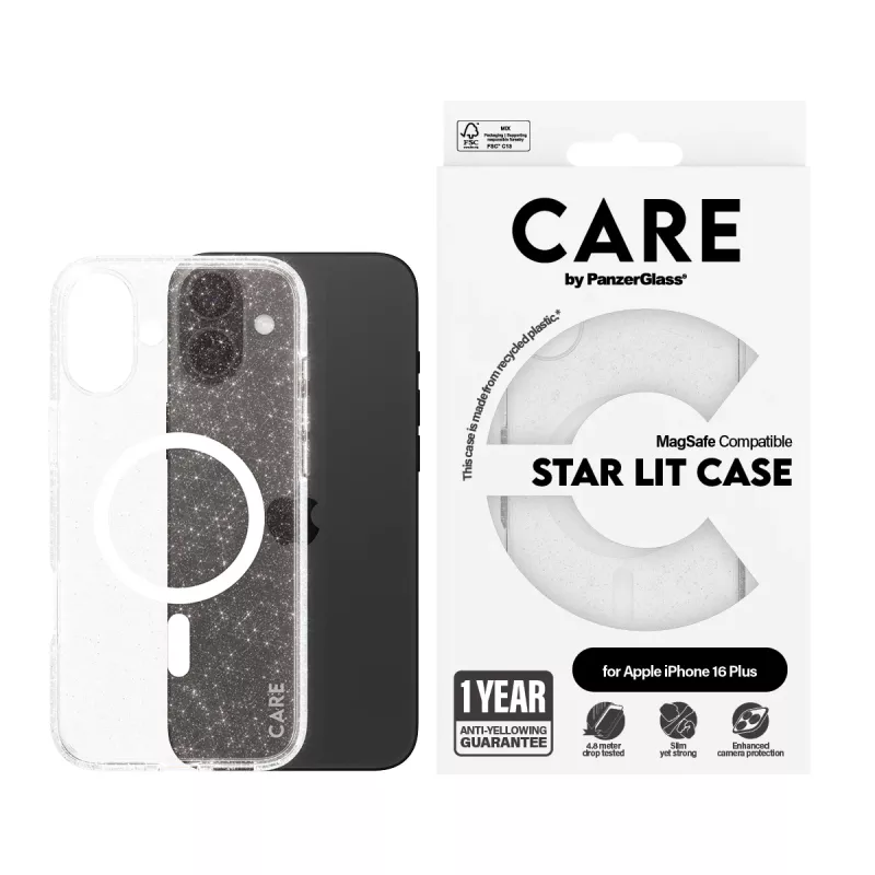 Capa PanzerGlass CARE™ by ® Urban Combat Star Lit com MagSafe branco iPhone 16 Plus