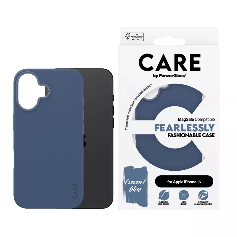 Capa PanzerGlass CARE by capa elegante azul c. MagSafe iPhone 16