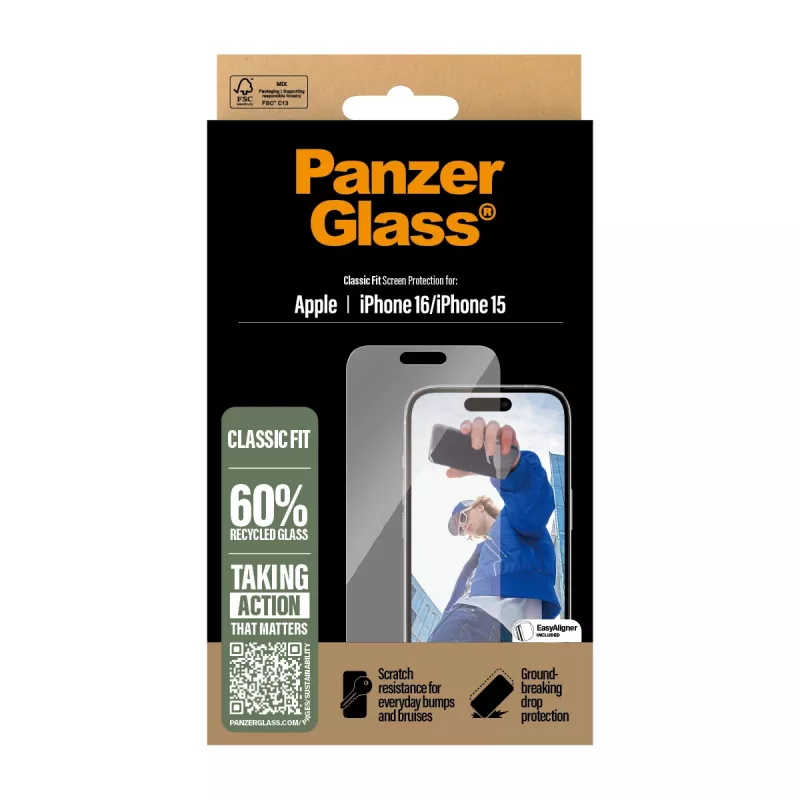 Proteção de ecrã PanzerGlass® iPhone 16 | 15 | Classic Fit