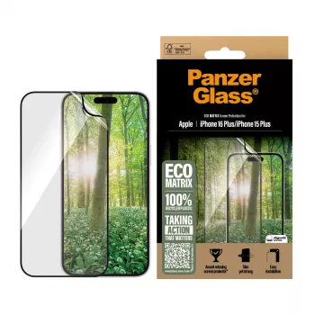 Proteção de ecrã PanzerGlass ® ECO MATRIX iPhone 16 Plus | 15 Plus | Ultra-Wide Fit