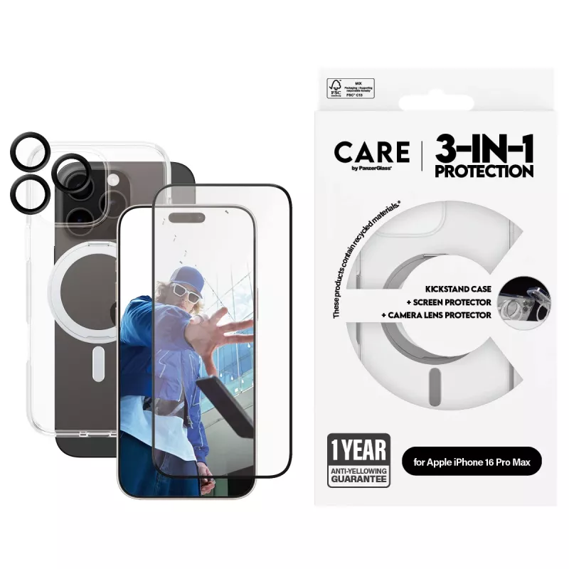 PanzerGlass CARE by ® Feature 3-in-1 conjunto cerâmico iPhone 16 Pro Max