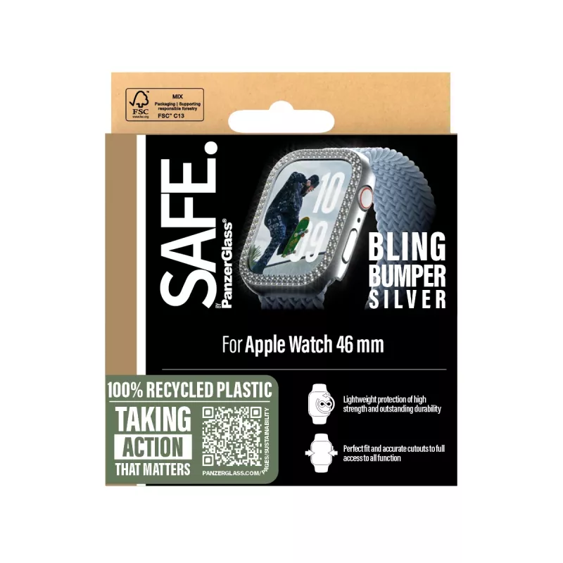 PanzerGlass SAFE. by ® Bling Bumper prateado Apple Watch Series 10 46mm transparente