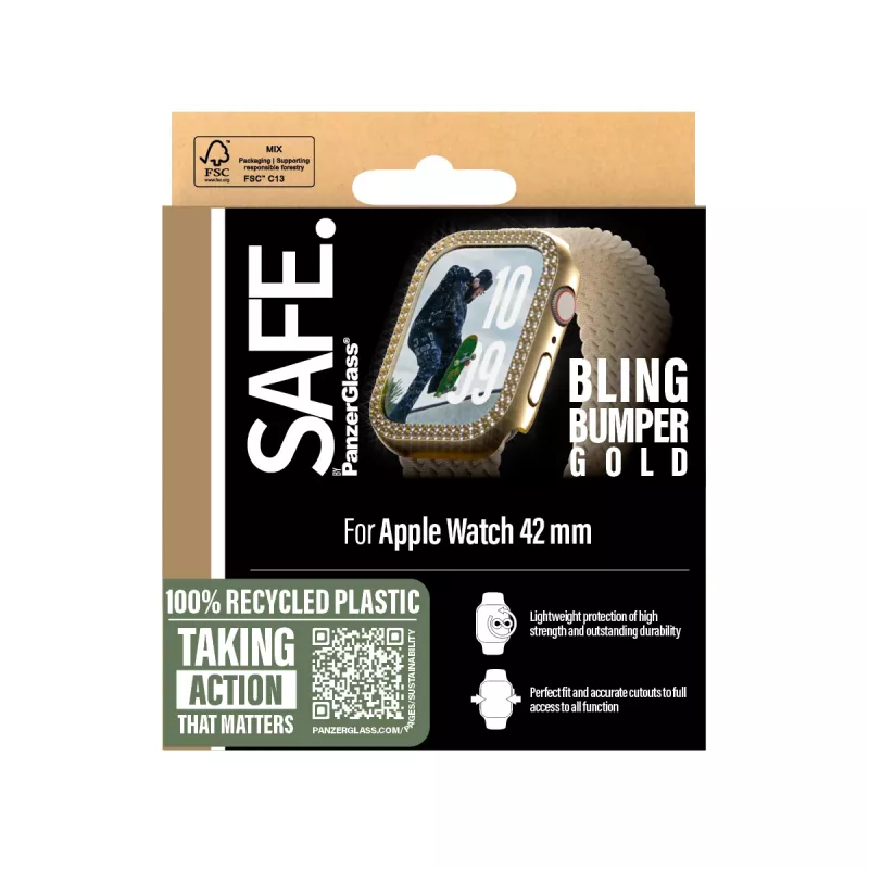 PanzerGlass SAFE. by ® Bling Bumper dourado Apple Watch Series 10 42mm transparente