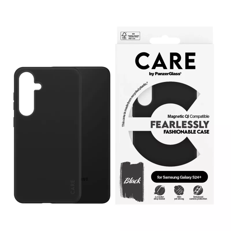 PanzerGlass CARE™ by ® capa preta c. compatível com Qi Samsung Galaxy S24+