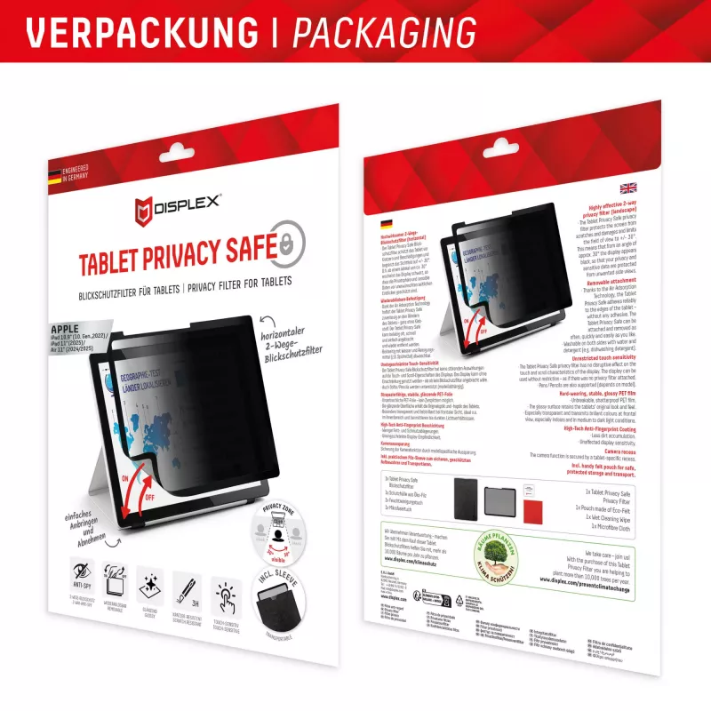 Displex TABLET PRIVACY SAFE filtro de privacidade removível de 2 vias para iPad 10,9 polegadas (10.ª)/11 polegadas (2025)/Air 11 polegadas (2024/2025)