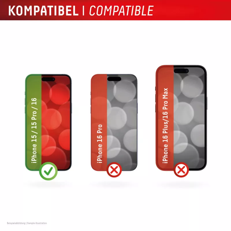 Displex Smart Glass (9H) para Apple iPhone 15/15 Pro/16, autocolante de montagem, inquebrável
