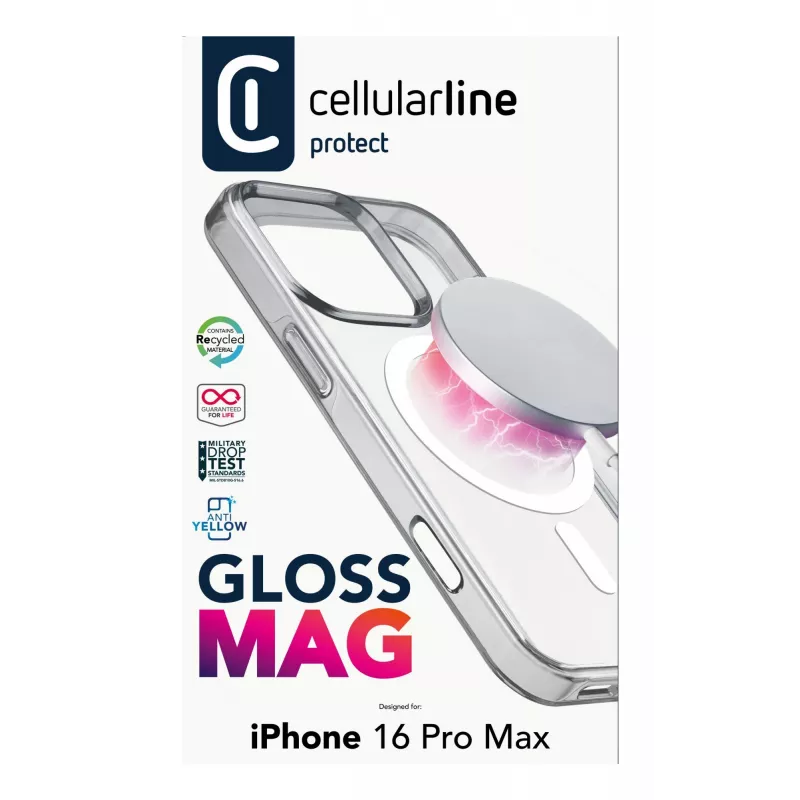 Cellularline Gloss Mag - capa magnética para iPhone 16 Pro Max para carregar e fixar no carregador MagSafe