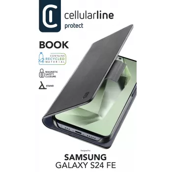 Capa tipo livro Cellularline Book Galaxy S24 FE com compartimento para cartões e fecho magnético