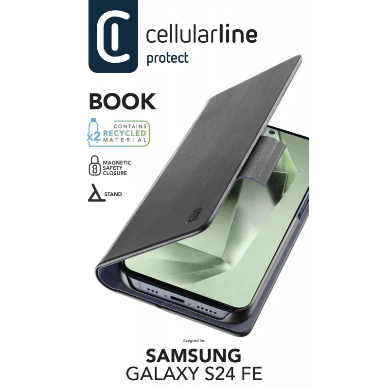 Capa tipo livro Cellularline Book Galaxy S24 FE com compartimento para cartões e fecho magnético