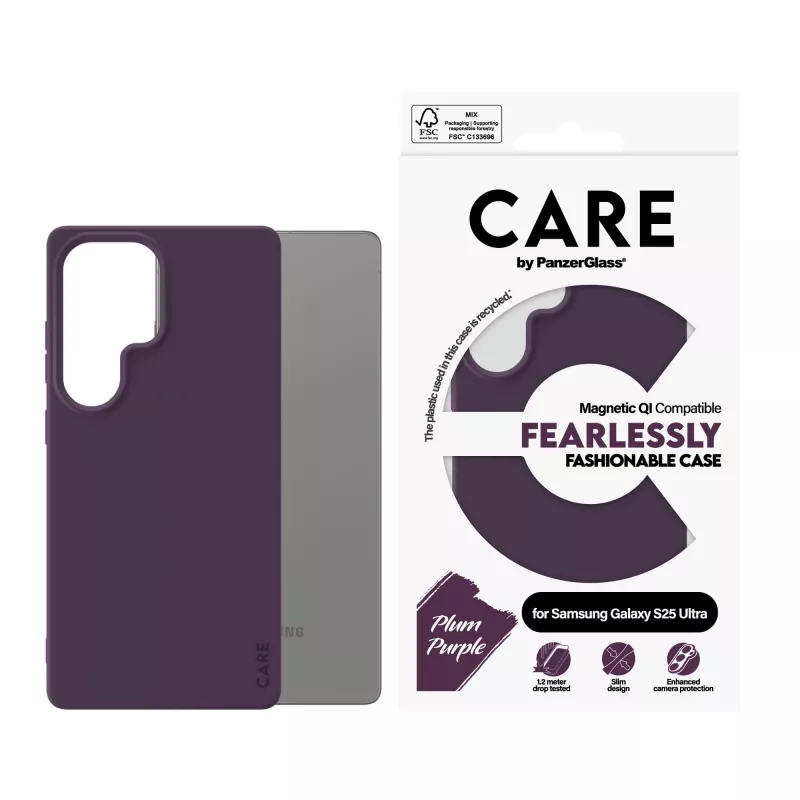 Capa PanzerGlass CARE™ by ® Case Plum roxa com compatibilidade Qi Samsung Galaxy S25 Ultra