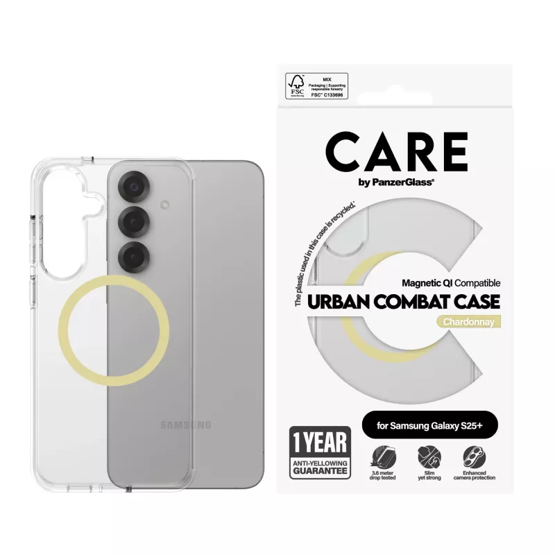 Capa PanzerGlass CARE Urban Combat transparente Chardonnay Qi Samsung Galaxy S25+