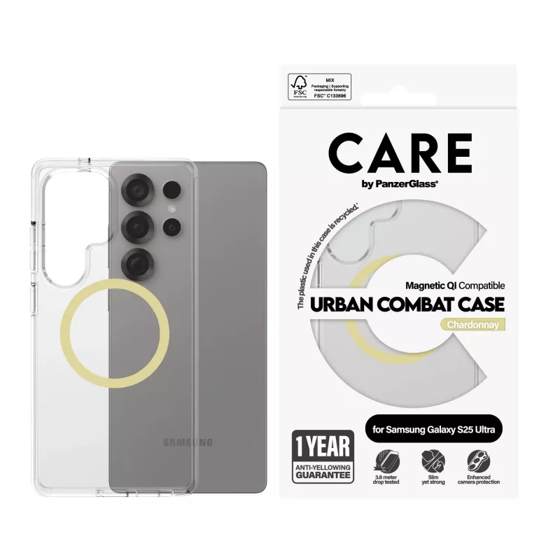Capa PanzerGlass CARE™ by ® Urban Combat Case transparente com compatibilidade Qi Chardonnay Samsung Galaxy S25 Ultra