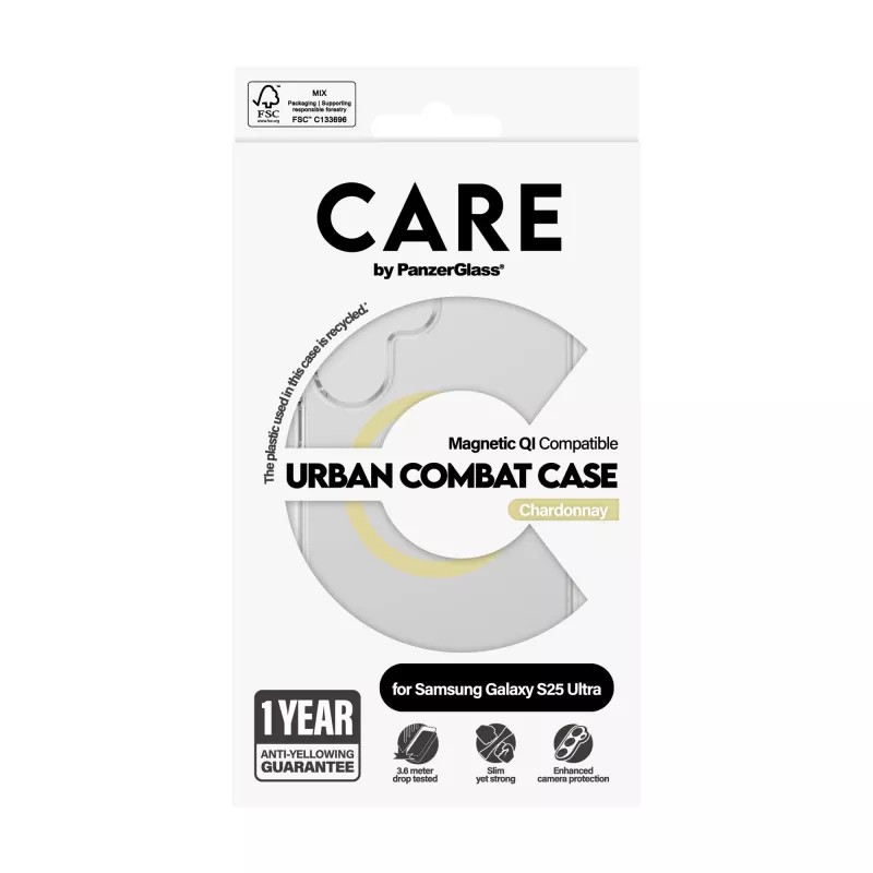 Capa PanzerGlass CARE™ by ® Urban Combat Case transparente com compatibilidade Qi Chardonnay Samsung Galaxy S25 Ultra