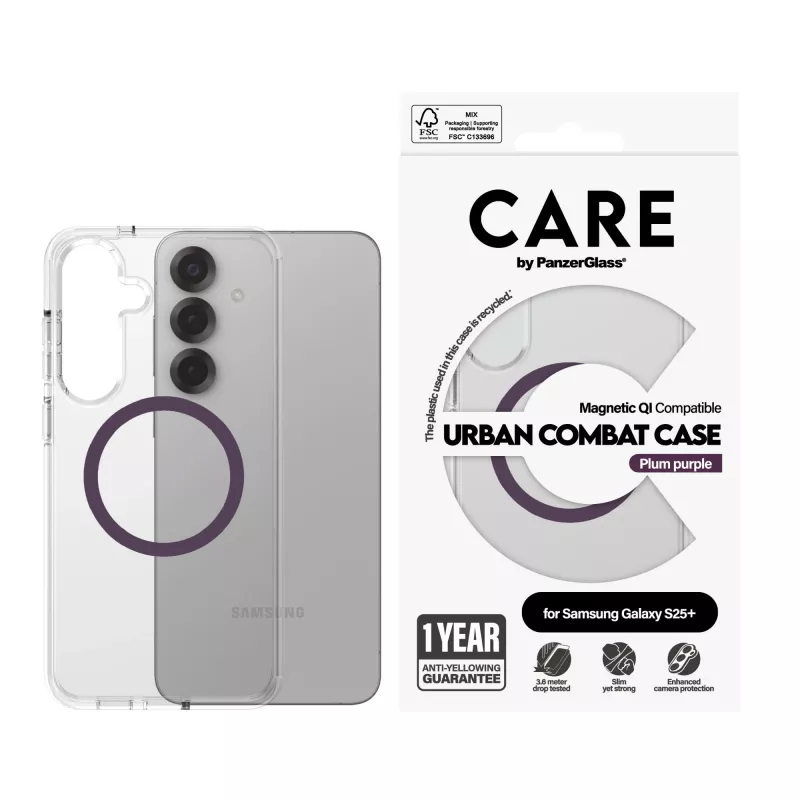 Capa PanzerGlass CARE Urban Combat transparente Plum Purple Qi Samsung Galaxy S25+