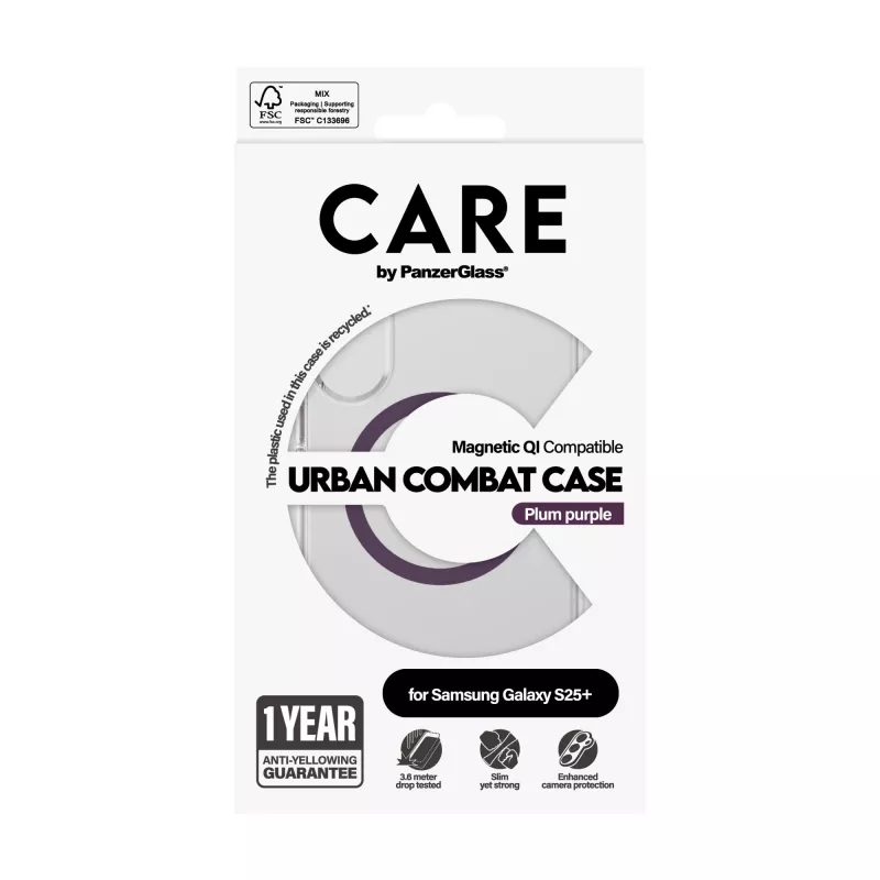 Capa PanzerGlass CARE Urban Combat transparente Plum Purple Qi Samsung Galaxy S25+