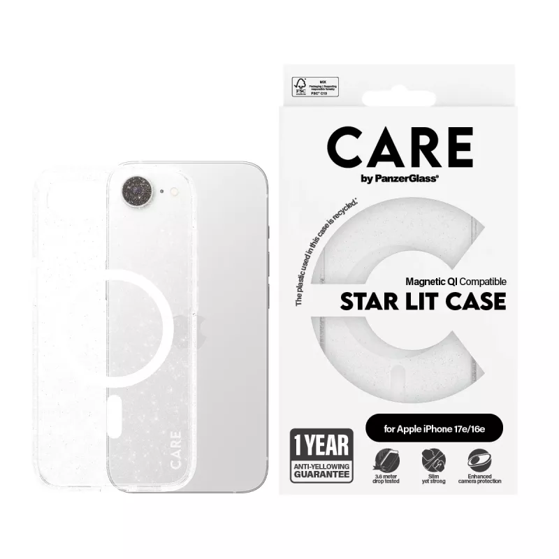 Capa PanzerGlass CARE by ® Flagship Case Urban Combat Star Lit branco compatível com Qi iPhone 16e