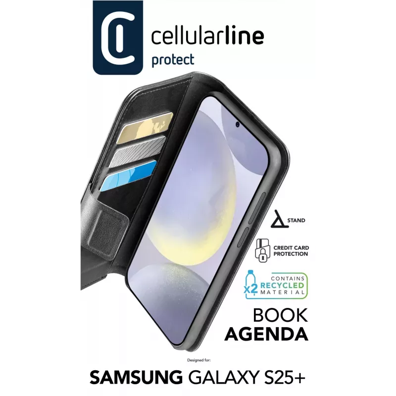 Cellularline Book Agenda – capa tipo livro em imitação de pele com fecho magnético para Galaxy S25+