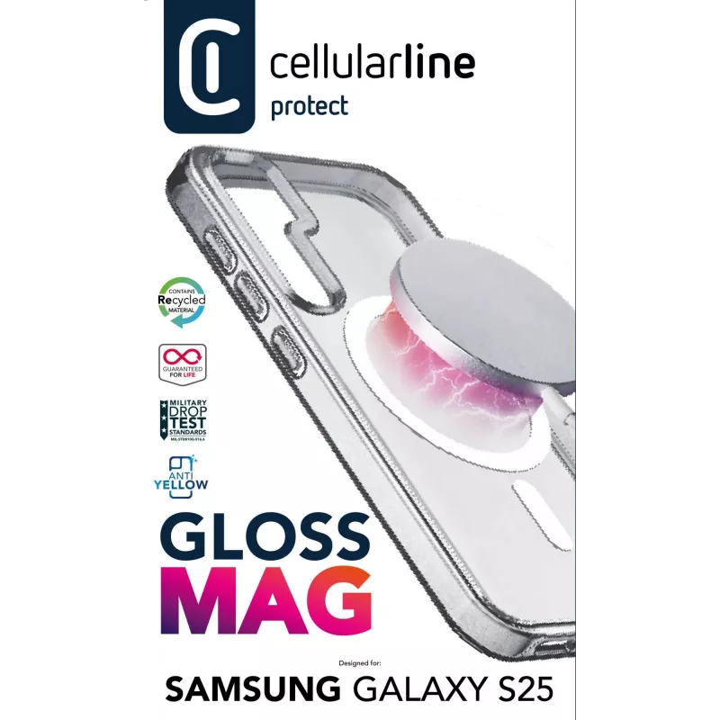 Cellularline Gloss Mag – capa magnética para Galaxy S25 para carregar e fixar no carregador MagSafe