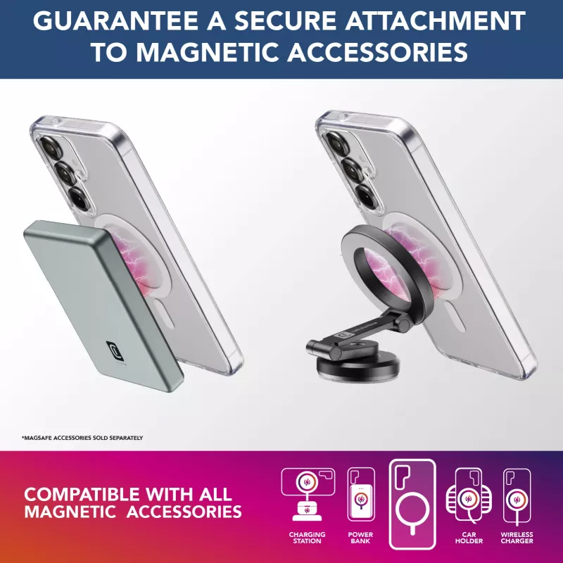 Cellularline Gloss Mag – capa magnética para Galaxy S25 para carregar e fixar no carregador MagSafe