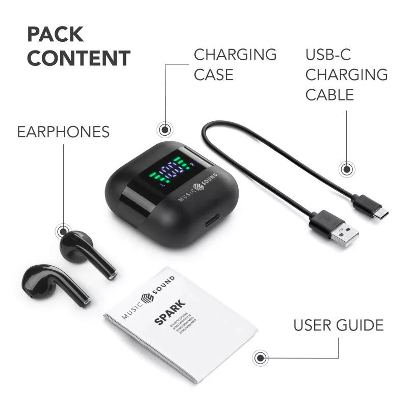 Music Sound SPARK auricolare TWS com ecrã LED