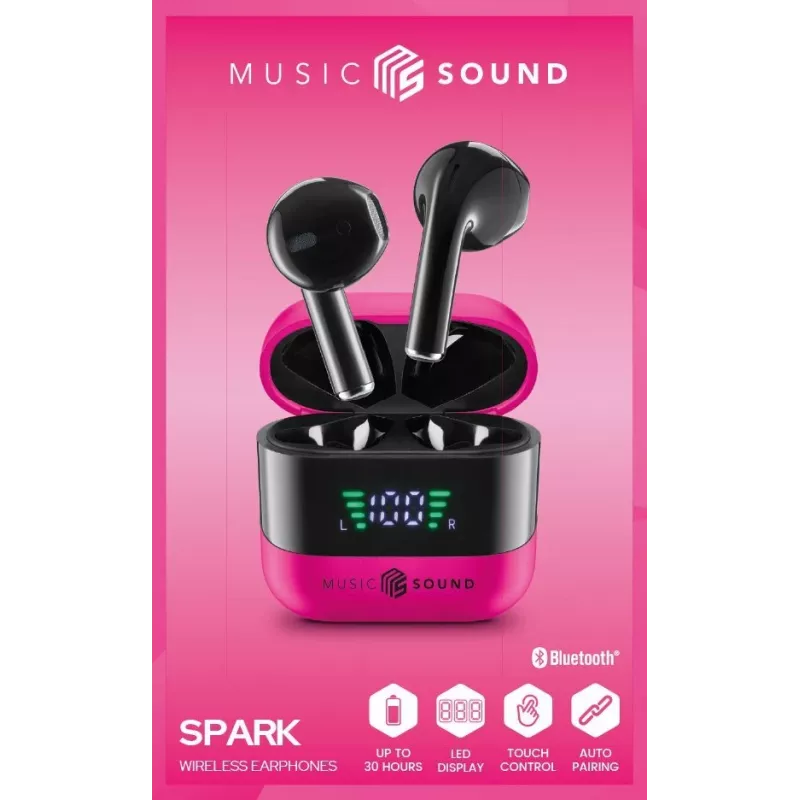 Music Sound SPARK auricolare TWS com ecrã LED, True Wireless Stereo (TWS), chamadas/música, 66 g, headset, rosa