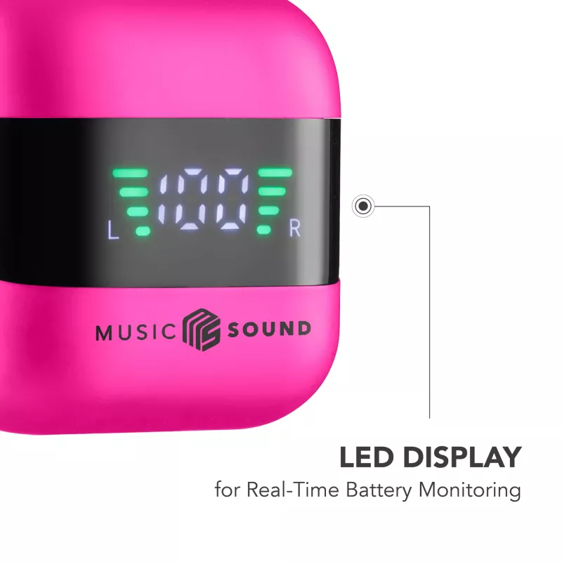 Music Sound SPARK auricolare TWS com ecrã LED, True Wireless Stereo (TWS), chamadas/música, 66 g, headset, rosa