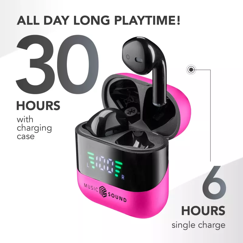 Music Sound SPARK auricolare TWS com ecrã LED, True Wireless Stereo (TWS), chamadas/música, 66 g, headset, rosa