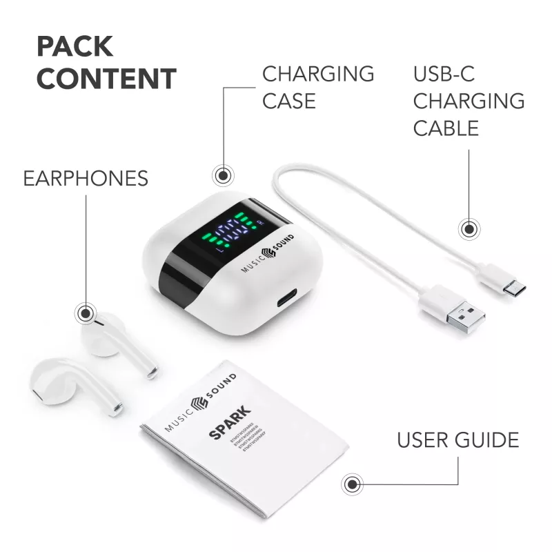 Music Sound SPARK auricolare TWS com ecrã LED