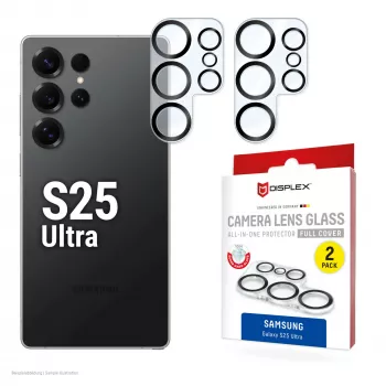 Vidro para lentes da câmara Displex Full Cover Samsung Galaxy S25 Ultra, 10H, proteção total da câmara, montagem rápida, pack de 2