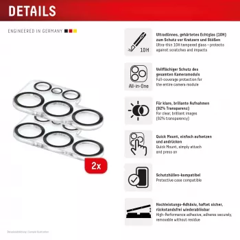 Vidro para lentes da câmara Displex Full Cover Samsung Galaxy S25 Ultra, 10H, proteção total da câmara, montagem rápida, pack de 2