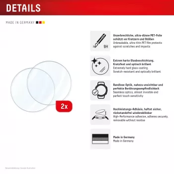 Vidro 9H Displex Galaxy Watch 7/6 (44mm), pack de 2, ultrafino, sem moldura, anti-impressões digitais, made in Germany