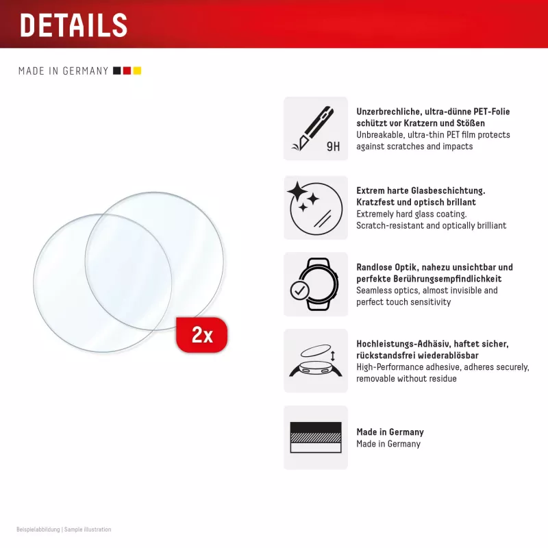 Vidro 9H Displex Galaxy Watch 7/6 (44mm), pack de 2, ultrafino, sem moldura, anti-impressões digitais, made in Germany