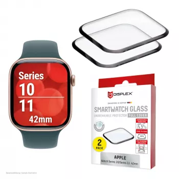 Película de proteção de ecrã Displex Unbreakable Full Cover Smart Glass para Apple Watch 11/10 (42 mm), pack de 2, ultradelgada, sem moldura, Eco Mount