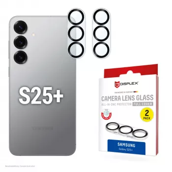 Vidro temperado proteção de ecrã e.v.i. para Samsung Galaxy S25+ — DISPLEX CAMGLASS ALL-IN-ONE (modelo 02118)