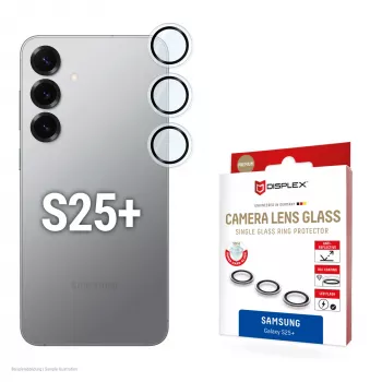 Vidro de lente de câmara premium Displex, Samsung Galaxy S25+, 10H, anéis individuais, DLC, transparente, Quick Mount