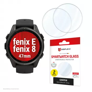 Vidro de proteção de ecrã Compulocks Displex 9H para Garmin fenix 8 / fenix E (47 mm) – pack de 2, ultrafino, sem moldura, anti-sujidade