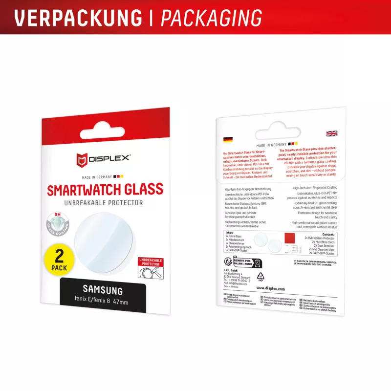 E.V.I Displex Glass vidro protetor para Garmin fenix E/fenix 8 47 mm