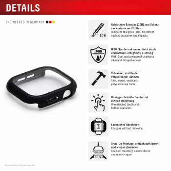 Proteção de ecrã PanzerGlass Displex 10H para Apple Watch SE3/SE2/SE (40 mm) – corpo inteiro, IP68, encaixe, preto mate