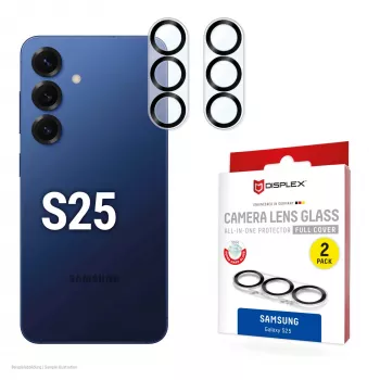 Vidro para lentes da câmara Displex Full Cover Samsung Galaxy S25, 10H, proteção total da câmara, montagem rápida, pack de 2