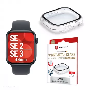 Vidro temperado PanzerGlass Displex 10H capa de corpo inteiro para Apple Watch SE/SE2/SE3 44mm, IP68, Snap-On, transparente