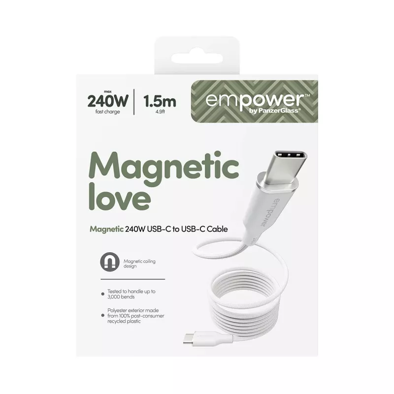 Cabo USB-C para USB-C PanzerGlass empower™ by ® Magnetic 240W | USB 2.0 | 1,5 m | Silver White