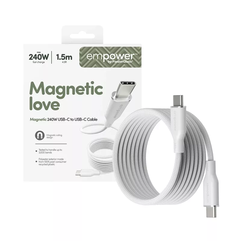 Cabo USB-C para USB-C PanzerGlass empower™ by ® Magnetic 240W | USB 2.0 | 1,5 m | Silver White