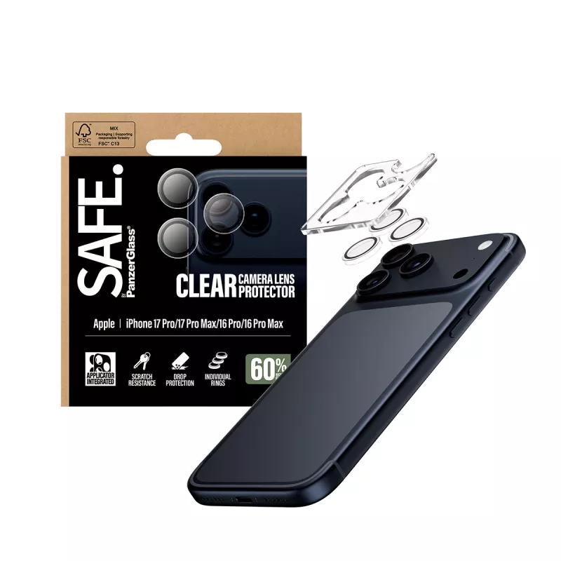PanzerGlass SAFE. by ® Proteção de objetiva de câmara Transparente iPhone 17 Pro | iPhone 17 Pro Max | iPhone 16 Pro | 16 Pro Max