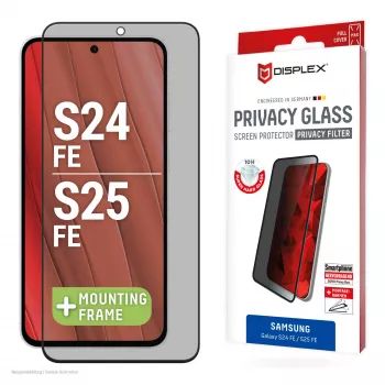 Película de proteção de ecrã com filtro de privacidade Displex (10H) para Samsung Galaxy S25 FE/S24 FE, moldura de montagem Eco, filtro de privacidade