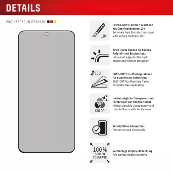Película de proteção de ecrã com filtro de privacidade Displex (10H) para Samsung Galaxy S25 FE/S24 FE, moldura de montagem Eco, filtro de privacidade