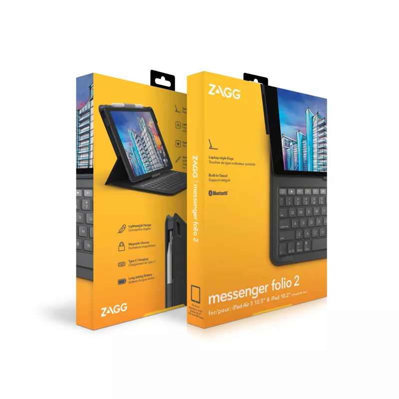 Teclado ZAGG Messenger Folio 2-Apple-iPad 10.2/10.5-Charcoal-Alemão