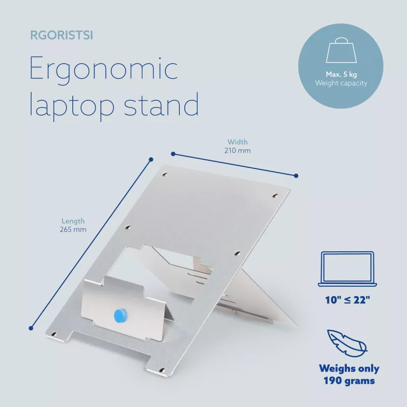 Suporte para portátil R-Go Tools R-Go Riser Flexible, suporte para portátil ajustável e dobrável, ergonómico, alumínio Hylite, prateado