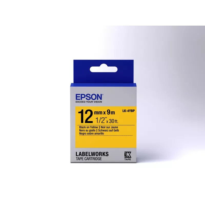 Cassete de etiquetas Epson Pastell LK-4YBP preto/amarelo 12 mm (9 m)