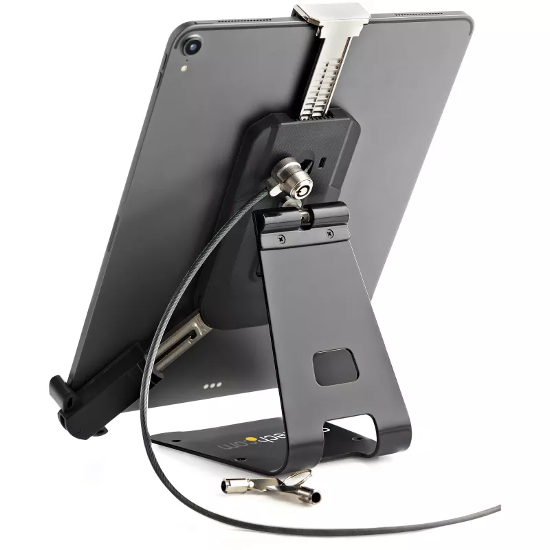 StarTech.com Suporte seguro para tablet com cabo de segurança K-Slot – suporte de tablet bloqueável para tablets de 7,9 a 13 polegadas – montagem universal ajustável para tablet para secretária/superfície – suporte antifurto bloqueável